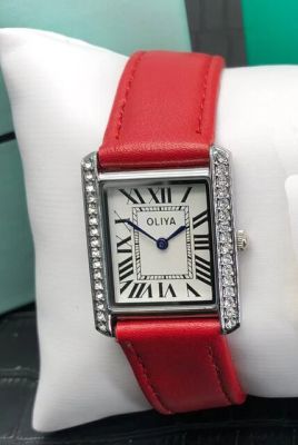 Oliya นาฬิกาควอตซ์สำหรับผู้หญิง,นาฬิกาหรูหราน้ำหนักเบานาฬิกาควอทซ์นาฬิกาหน้าปัดทรงสี่เหลี่ยมสายหนังคลาสสิกเหล็กกันน้ำ