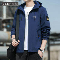 JEEP SPIRIT เสื้อโค้ทของผู้ชายอินเทรนด์บางสีทึบ MODE Korea เสื้อโค้ตมีฮูดเสื้อคลุมฤดูใบไม้ร่วงลำลองของผู้ชาย