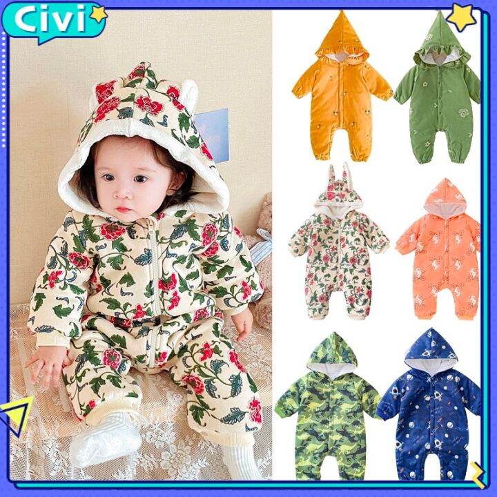 civi-ชุดรอมเปอร์ผ้ากํามะหยี่ลายดอกไม้สําหรับเด็กทารก-0232