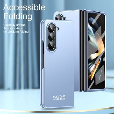 เคสโทรศัพท์พีซีชุบแบบบางเนื้อด้านจาก HOCE สำหรับ Samsung Galaxy Z Fold5พับได้5เคสปกป้องเต็มรูปแบบปกป้องหน้าจอเคสแข็งฝาหลัง