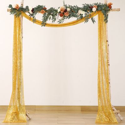 【CC】☂✤  Wedding Decoration Gold Sequin Arch Drape Fabric Sheer Glitter Curtain Draping Backdrop Supplies Drapery