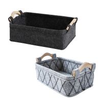 S/M/L Durable Felt Wooden Home Storage Basket Sundries Organizer Books Magazines Box with Wood Handle Корзина для хранения