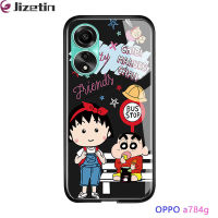 Jizetin OPPO A78 4G การ์ตูนญี่ปุ่นอะนิเมะ Chibi Maruko สติ๊กเกอร์ซากุระโมโมโกะเคสมือถือสำหรับเด็กผู้หญิงกระจกนิรภัยมันวาวกรอบฝาหลัง