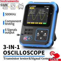 Instruments 3in เครื่องทดสอบทรานซิสเตอร์1ออสซิลโลสโคปแบบดิจิตอลเครื่องกำเนิดสัญญาณฟังก์ชันมิเตอร์ออสซิลโลสโคปแบบใช้มือถือ2.4นิ้วหน้าจอ TFT 10มิลลิเซคอน/วินาทีอัตราตัวอย่าง500KHz แบนด์วิดท์ออสซิลมิเตอร์