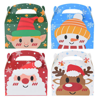 【Cw】4Pcs Santa Elk Christmas Gift Portable Kraft Paper Candy Cookie Packaging es Christmas Decoration for Home Xmas Navidad