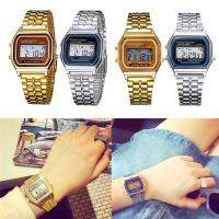 SS Elegant Mens Womens Retro Stainless Steel LCD Digital Sports Stopwatch Watch