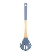 Kitchen Cooking Utensils Set Silicone Wooden Handle Spatula Flex Turner Spoon Ladle Pasta Fork Non-stick Cookware Klein Blue