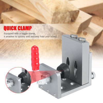 Pocket Hole Locator Jig Kit Aluminum Alloy 15 Degree Angle Oblique Hole Drilling Guide Positioner with Quick Clamp Wood Working Tool