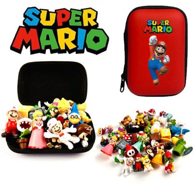 12pcs Super Mario Bros Action Figure with Bag Toys Dolls Model Set Luigi Yoshi Donkey Kong Mushroom for Kids Birthday Gifts