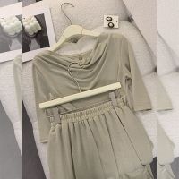 Spot parcel post Tea Suit 2023 Summer New Korean Style Gentle Slim Top ins High waist fashion ins Skirt Two-Piece Set