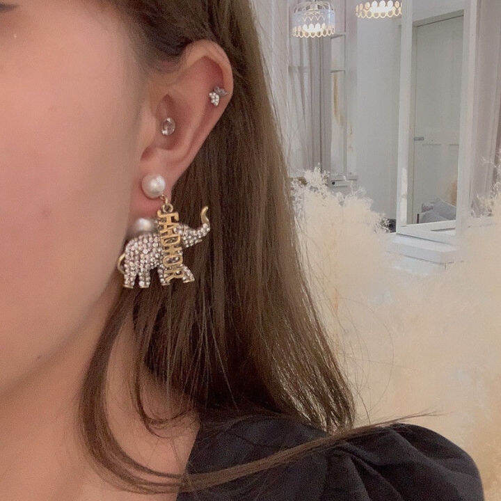ต่างหูแฟชั่นสำหรับใส่ในบ้านสไตล์วินเทจที่เต็มไปด้วยเพชรรูปช้างและอเมริกันต่างหูดีไซน์เฉพาะกลุ่ม