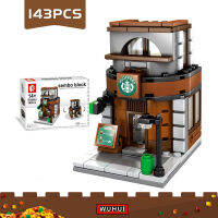 WUHUI 143PCS Mini CityฉากถนนRetail Store Miniบล็อกของเล่นของเล่นMiniatureบล็อกตัวต่อร้านกาแฟMcdonaldอาคารตัวต่อของเล่นเด็กของเล่นสำหรับชายหญิงแม่เหล็กรถไฟแบรนด์ (ไม่มีกล่อง)