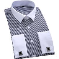 Mens Dress Shirts Loose French Cuff Regular Fit Luxury Striped Business Long Sleeve Cufflinks Social Pluse Size 6XL