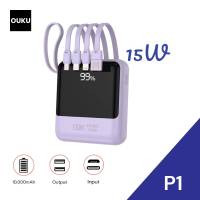 OUKU P1 แบตสำรองไฟ 10000mAh PowerBank Fast Charger พร้อมสายชาร์จในตัว พาวเวอร์แบงค์ชาร์จเร็ว จอLED แสดงสถานะ ประกัน1ปี