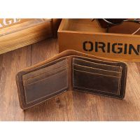 Ready StockUltra-thin Handmade Man Genuine Leather Wallet Holder Card Purse Crazy Horse Skin Short Wallets