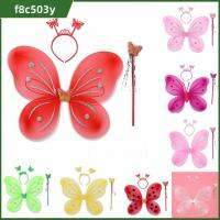 F8C503Y 3Pcs/Set อุปกรณ์ตกแต่งตกแต่ง แต่งตัวขึ้น อุปกรณ์ประกอบฉากปาร์ตี้ ชุดแฟนซี ปีกนางฟ้า ผีเสื้อแวววาว ชุดคอสตูม