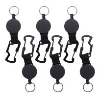 6 Pack Retractable Keychain - Heavy Duty Badge Holder Reel with Multitool Carabiner Clip, Up to 25 Inches,Black