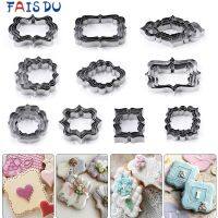 ♧♤■ 4Pcs/Set Stainless Steel Fondant Mold Cookie Stamper Nameplate Wedding Biscuit Lace Blessing Circle Flower Frame Cake Decoration