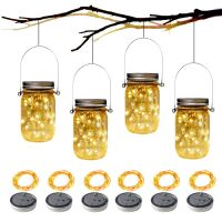 6PCS 20 LEDs Fairy Light Solar For Mason Jar Lid Insert Color Changing Garden Decor Christmas Lights Outdoor Wedding Decor