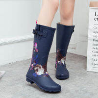 Fashion Women Waterproof Rain Boots Full Length Floral Printed Boot Non-slip Rubber Yard Garden Water Shoes Galoshes Overboot#35