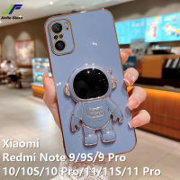 JieFie นักบินอวกาศเคสโทรศัพท์สำหรับ Xiaomi Redmi Note 10 / 10S / 10 Pro / Note 11S / 11 / 11 Pro / Note 9 / 9S / 9 Pro Luxury Chrome Plated Soft TPU Square Case + ขายึด