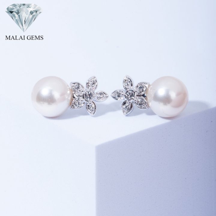 malai-gems-ต่างหูมุก-เงินแท้-silver-925-เพชรสวิส-cz-เคลือบทองคำขาว-รุ่น-21001416-แถมกล่อง-ต่างหูเพชร-ต่างหูเงินแท้