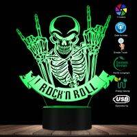 Rock N Roll Decorative Acrylic Lighted Desk Lamp Chic Skeleton Rocker 3D Illusion Night Light Music Lovers Unique Table Decor