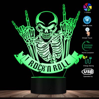 Rock N Roll Decorative Acrylic Lighted Desk Lamp Chic Skeleton Rocker 3D Illusion Night Light Music Lovers Unique Table Decor