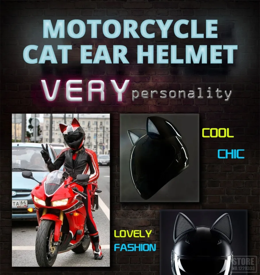 Women Motorcycle Helmet Removable Cat Ear Full Face Motocross Motorbike  Helmets