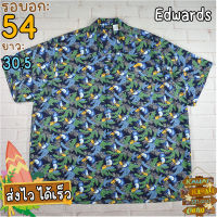 Edwards®แท้ อก 54 เสื้อฮาวายชาย เสื้อวินเทจ เสื้อผ้าผู้ชาย สีกรม แขนสั้น เนื้อผ้าดี