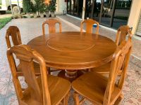 ลดราคาโต๊ะอาหารโต๊ะกินข้าวทรงกลม โต๊ะทานอาหาร ไม้สักทอง 6 ที่นั่ง เส้นผ่าศูนย์กลาง 120 cm.