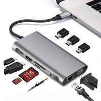 USB Tipe C Hub USB C Ke 4K Adaptor VGA RJ45 Ethernet SD TF USB 3.0 Pd Jack Audio Yang Kompatibel dengan HDMI untuk Macbook Pro S8 S9 P20 P30