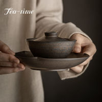 140มิลลิลิตร R สนิมเคลือบเซรามิกชาหม้ออบจีนชาชงไม่ร้อน Gaiwan แฮนด์เมดหยาบเครื่องปั้นดินเผาชามชาสร้างสรรค์ T Eaware ชุด