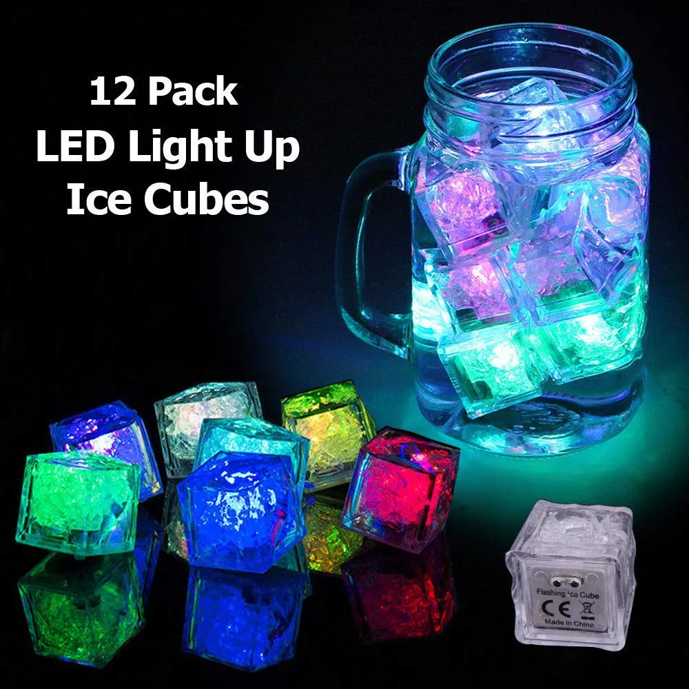 Light Up Ice Cubes, 12 Pack Multi Color Led Reusable Glowing Flashing