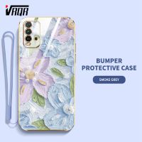 VRQR เคสสำหรับ โทรศัพท์ Xiaomi POCO M3 Redmi 9T Xiaomi POCO F3 Redmi K40 ภาพวาดภาพสีน้ำมันดอกไม้สไตล์เคสนิ่มเคลือบอิเล็คโทรเพลทแบนพร้อมฟรีสายคล้อง