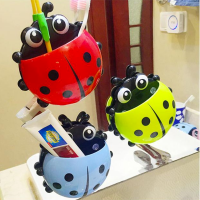 1PC Cartoon Bathroom Toothpaste Organizer Ladybug Toothbrush Holder Animal Wall Suction Paste Holder Rack Container Accessories