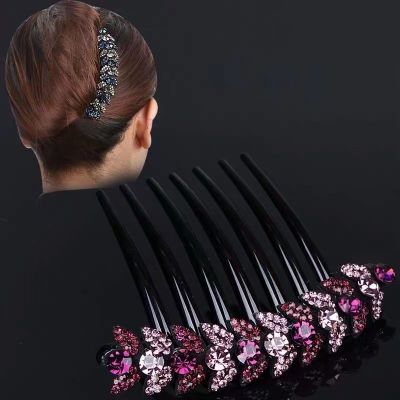 Korean Rhinestone Hair Accessories maple leaf comb curler adult versatile jewelry