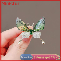 Ministar หมุดเข็มกลัดคริสตัลพลอยเคลือบแฟชั่นธีมผีเสื้อสำหรับผู้หญิงเครื่องประดับหรูหราเฉพาะกลุ่มชุดเดรสผ้าพันคอตกแต่ง