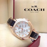 นาฬิกาข้อมือ แฟชั่น แบรนด์ สายเลส สี Rose Gold สลับพลาสติก สีดำ (Coach)