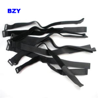 Bzy 10 ชิ้น 20x450 มิลลิเมตร Velcro ผูกลงสายรัดเวบหัวเข็มขัดห่อวงสายรัดกระเป๋าสีดำ