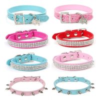 Crystal Pendant Pet Dog Collar Puppy Pet Buckle Dogs Leads Neck Strap Animal Pet Accessories Punk Spike Rivet Dog Collars S/M