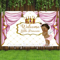 Blush Pink Curtain Welcome Little Princess Newborn Baby Shower Backdrops Headboard Crown Girl Birthday Photography Backgrounds