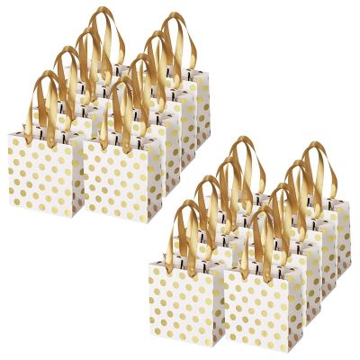 Small Gift Bags with Ribbon Handles Gold Mini Gift Bag,for Birthday Weddings Christmas Holidays Graduation Baby Showers