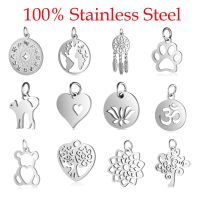 5pcs/lot 100 Stainless Steel Dog Paw Cat Animal Charm Wholesale Sun Om Connector Yoga Lotus Heart DIY Charms for Jewelry Making