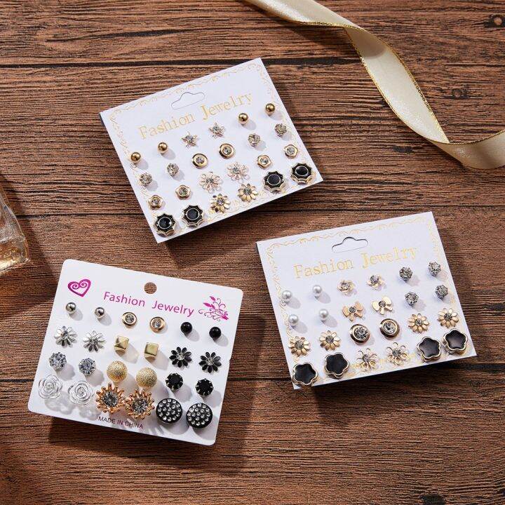 12-pairs-set-combination-stud-earrings-fashion-korean-imitation-zircon-earring-pearl-diamond-ear-gifts-factory-wholesale