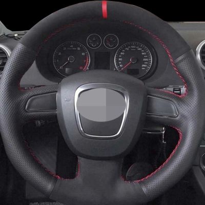 【YF】 Black Genuine Leather Car Steering Wheel Cover For Audi A5 2008-2010 A3 (8P) 2008-2013 A6 (C6) A4 (B8)