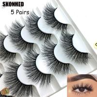 GUJI1817559 SKONHED 5 Pairs แฮนด์เมด Wispy Flared ปุยหลายชั้น 6D Faux Mink Hair Crisscross ต่อขนตา ขนตาปลอม