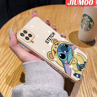 JIUMOO เคสปลอกสำหรับ Samsung Galaxy A12 4G A12 5G M33 F12 M12 M53 5G เคสการ์ตูนน่ารักสติทช์หรูหราเคสมือถือชุบหรูหราขอบสี่เหลี่ยมดั้งเดิมเคสนิ่มซิลิโคนฝาปิดเลนส์เต็มรูปแบบป้องกันกล้องกันกระแทก