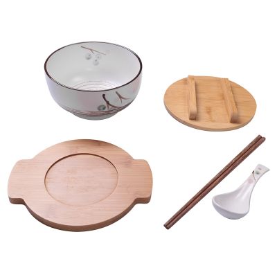 1000Ml Ceramic Noodle Bowl Spoon Bowl Mat with Cover Instant Noodle Bowl Korean Soup Bowl Rice Bowl Cutlery Set White