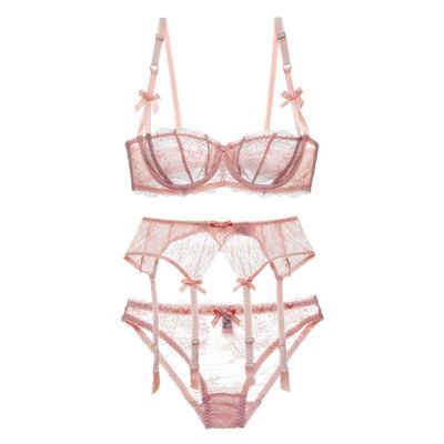 Dropshipping Varsbaby Pink ชุดชั้ั้นใน ผ้าลูกไม้ สีโปร่งใส เซ็กซี่ สำหรับสตรี Sexy lace ultra-thin transparent Lingerie garter V307